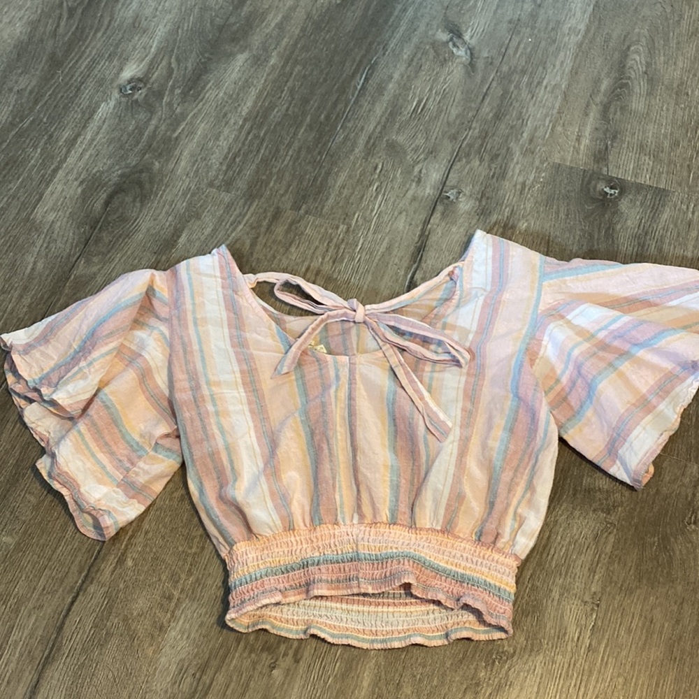 Cropped Cotton Top in Boho Strpe By Japna Size Medium